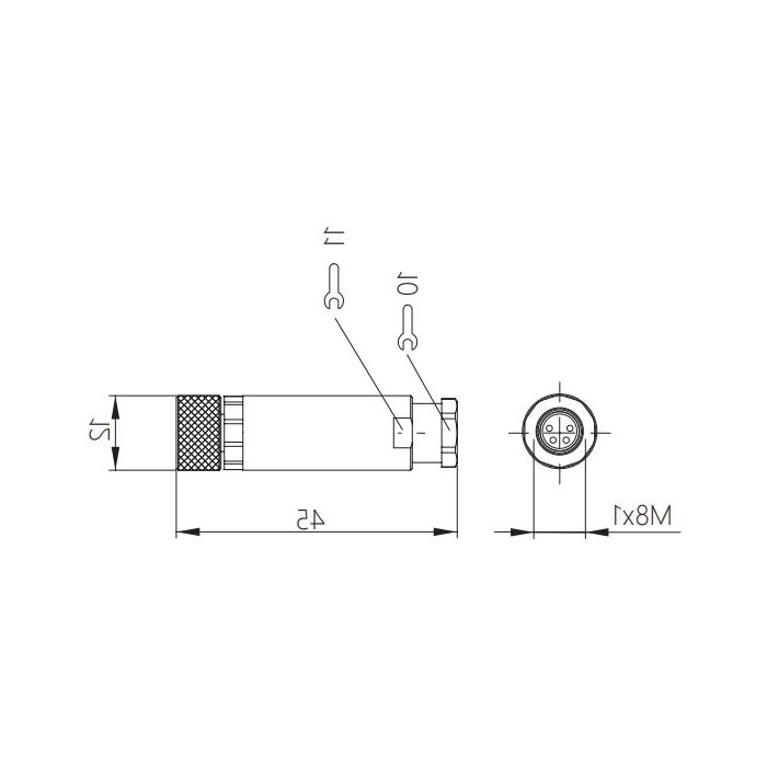 M8 4Pin、母头直型、螺钉连接、63F081