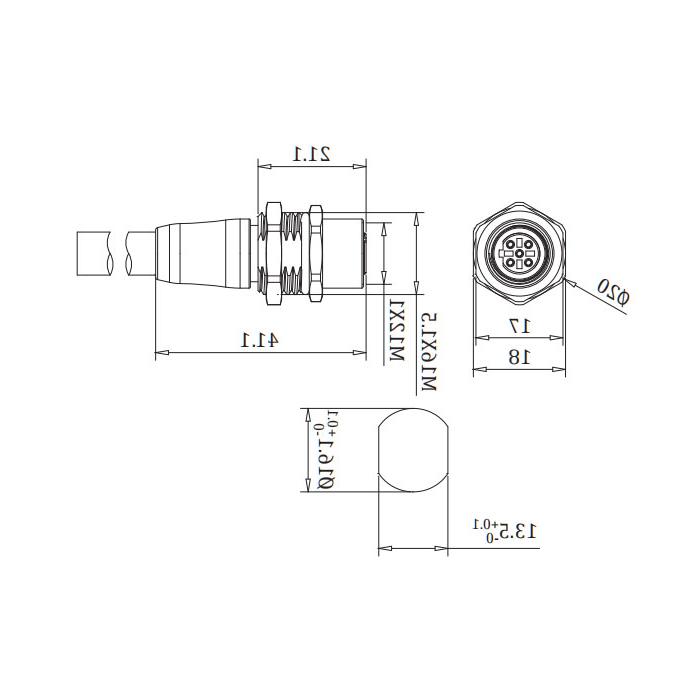 M12 5Pin 、Profibus法兰插座、B-coded、单端预铸PUR柔性电缆、紫色护套、0C4081-xxx